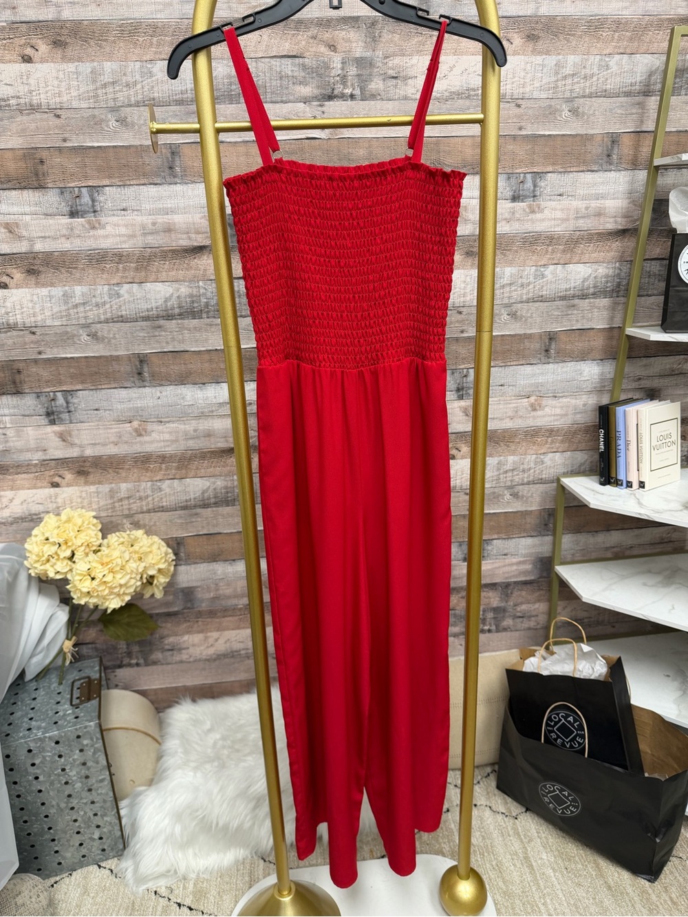 1. State Red Jumpsuit Smocked Bodice Medium